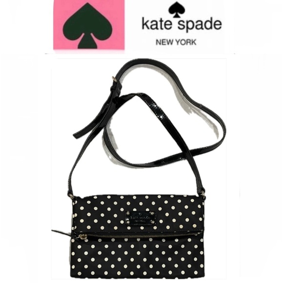 KATE SPADE♠️ York Aleah Polka Dot Crossbody Handbag Black/white size9x10 Ex cond - Picture 14 of 14